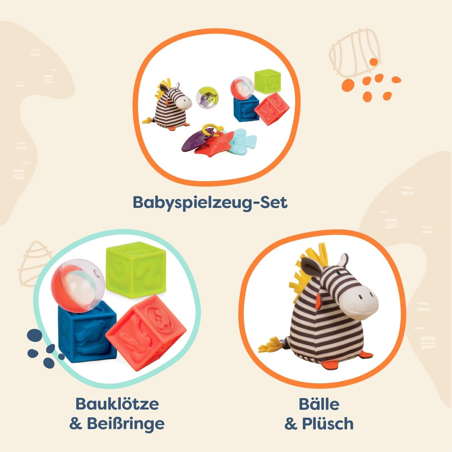 B. toys Sada hraček pro miminka s plyšovou hračkou Zebra, kousacím kroužkem, měkkými stavebnicemi a míčky - Motorické hračky Dárková sada pro novorozence od 0 měsíců Dětské hračky Naty Shop