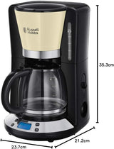 Kávovar Russell Hobbs [Digitální časovač, sprchová hlavice pro optimální odsávání a aroma] Colors+ Creme (1 až 10 šálků, 1,25 l skleněná karafa, topná deska, 1100 W) Kávovar s filtrem 24033-56