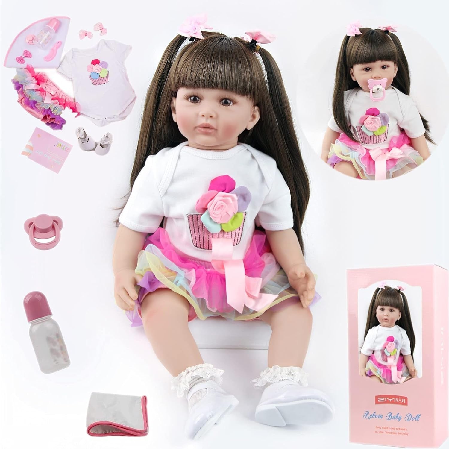ZIYIUI 24palcové reborn panenky, realistické panenky s měkkým tělem, 60 cm ručně vyráběné panenky Reborn, vánoční dárky
