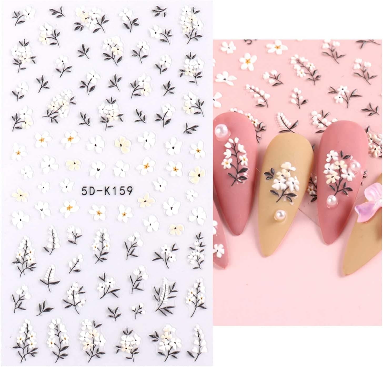 JMEOWIO 3D Nálepka na nehty Frühling Blumen 5 Blatt Nagelaufkleber 5D Stereoskopické Selbtklebend Bunte Blüte Nálepka na nehty Dekoration Nageldesign Zubehör