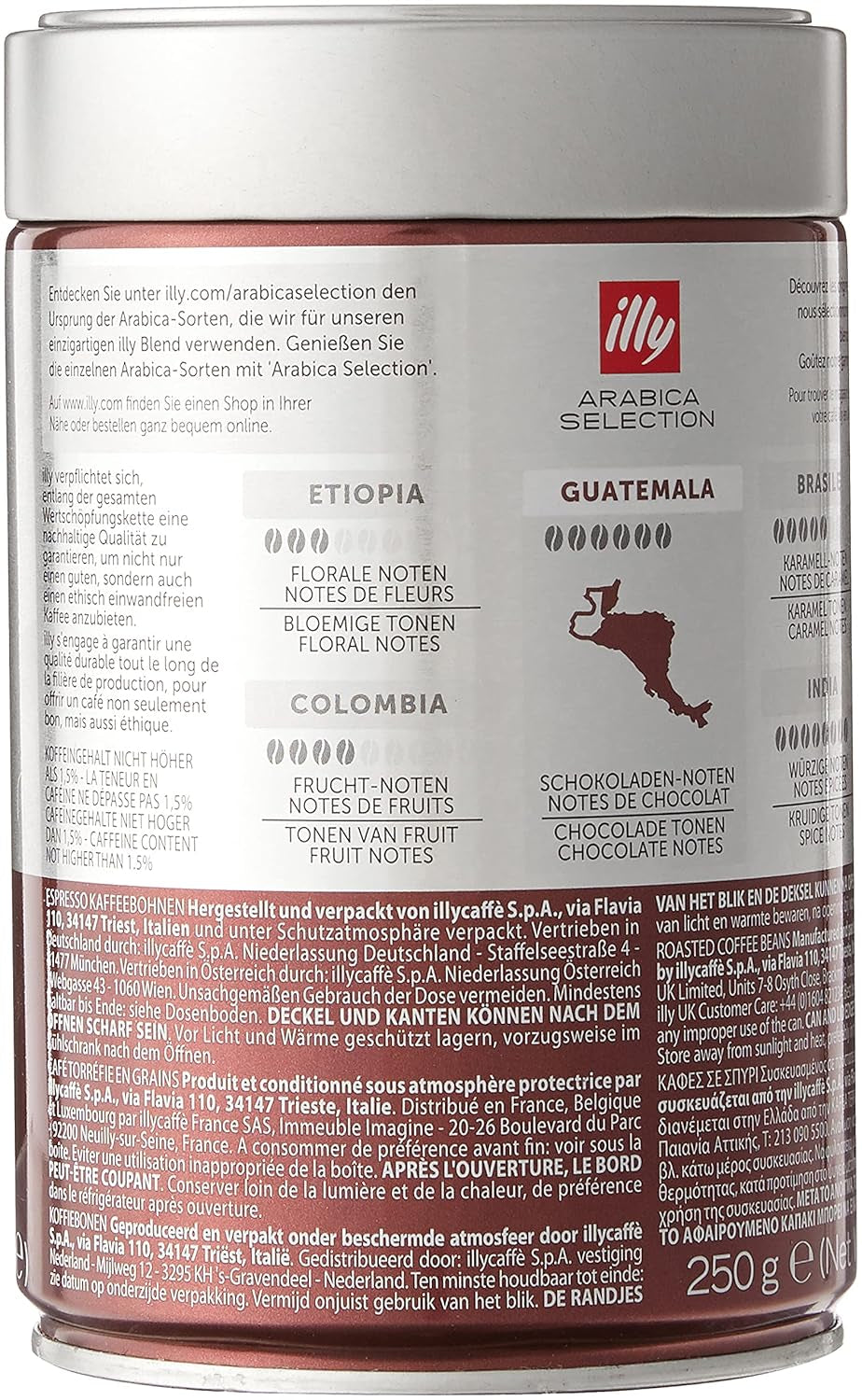 Kávová zrna illy, výběr zrn kávy Arabica, Guatemala, balení 6 ks (6 x 250g)