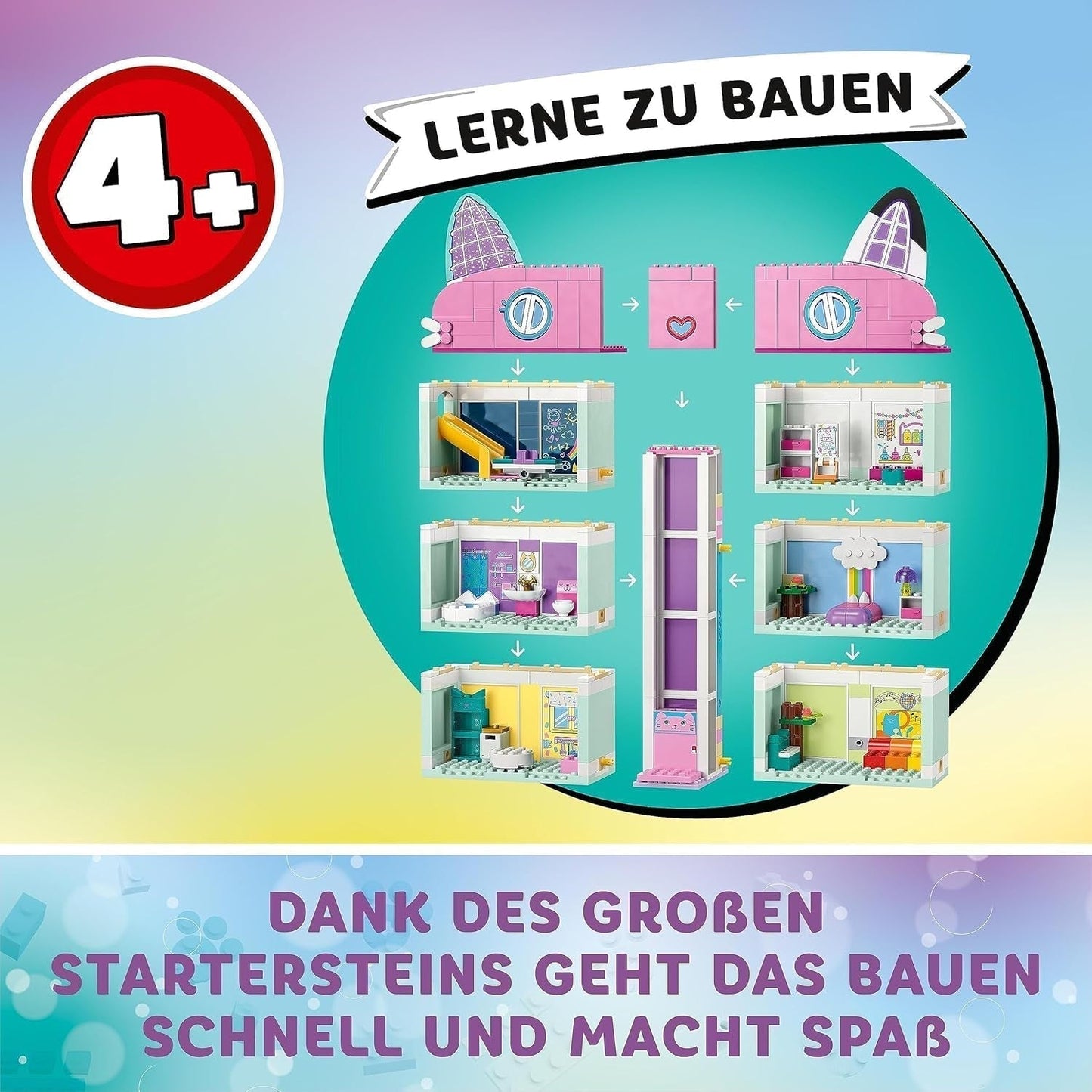 Lego 10788 Sada hraček domeček pro panenky Gabby, 8 pokojů a 4 patra Domeček pro panenky Gabby s figurkami a doplňky Pandi, Surikata, Kuchi, Dárek pro 4leté dívky, chlapce a děti Stavebnice Besuche den LEGO-Store