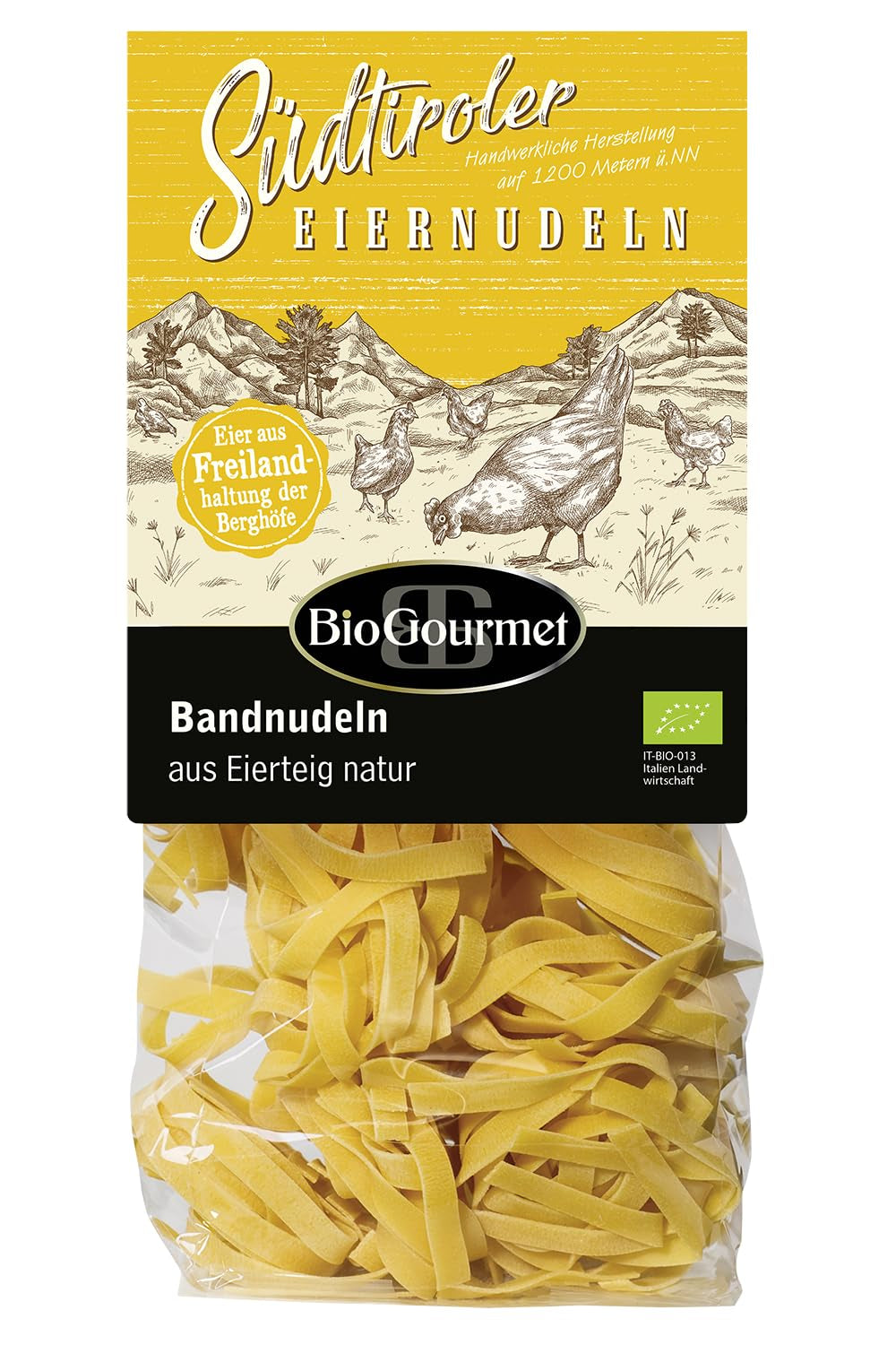 BioGourmet stuhové nudle se Schüttelbrotem z Jižního Tyrolska (CHZO) | Slané a ochucené vaječné nudle s pravou špetkou z Jižního Tyrolska | 1 x 250 g bio