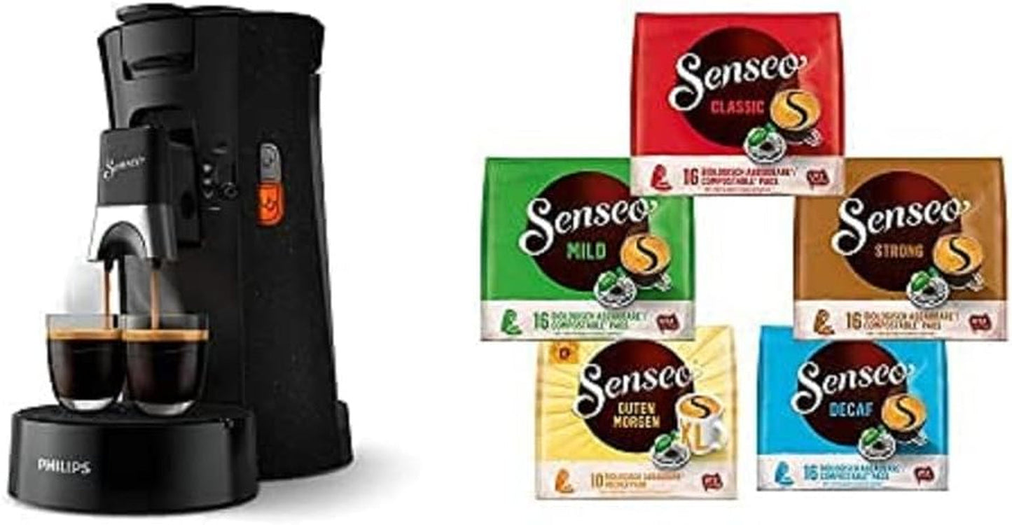 Senseo Select ECO CSA240/20 Kaffeepadmaschine (černá/gesprenkelt) + Senseo Pads, Probierbox mit 5 Sorten, 74 Kaffeepads