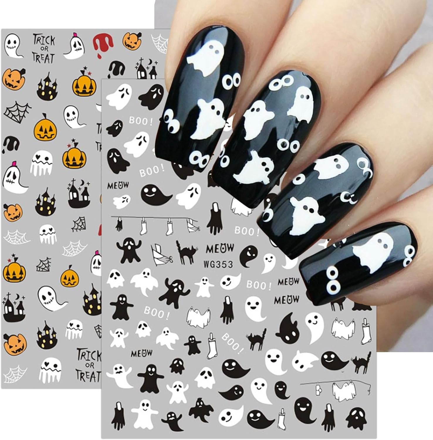 8 Blatt Nagelsticker Halloween Nagelaufkleber Selbstklebend Niedliches Kürbis-Schädel-Spinnennetz Niedlichen Kinder Geist Nail Art Samolepka Dekoration Nageldesign Zubehör