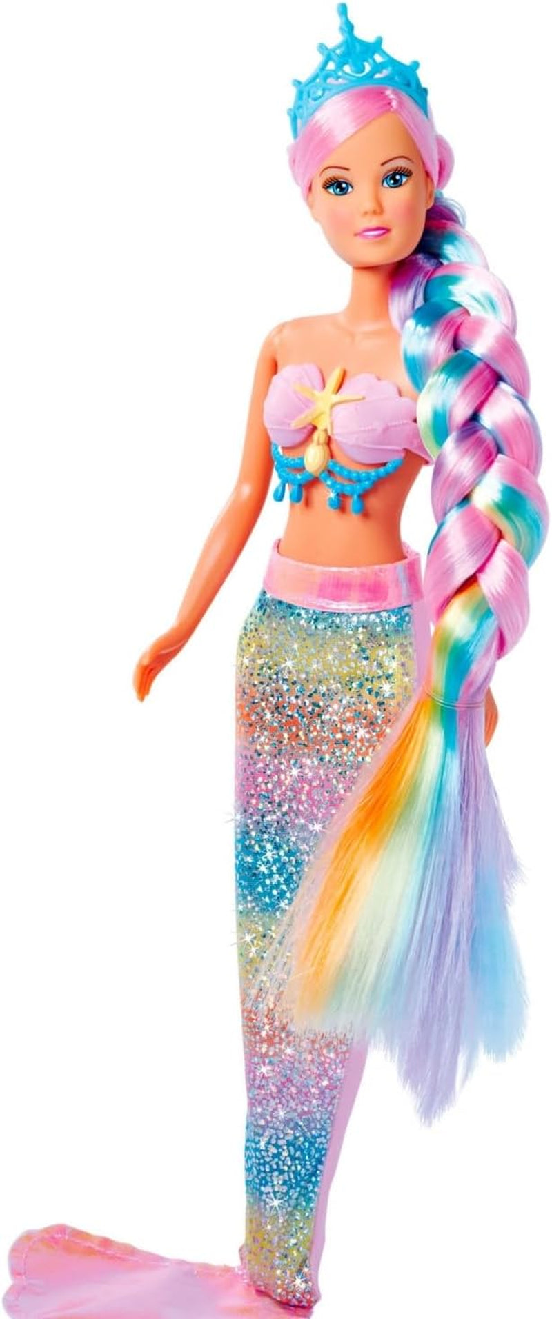Simba 105733610 - Steffi Love Rainbow Mermaid, duhová panenka s barevnými vlasy, sponkami do vlasů, hřebínkem a odnímatelnou ploutví, hrací panenka 29 cm, věk 3+ Dolls Naty Shop