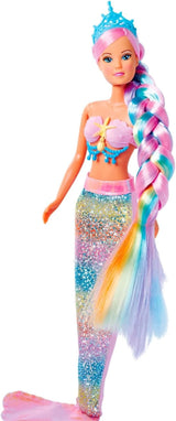 Simba 105733610 - Steffi Love Rainbow Mermaid, duhová panenka s barevnými vlasy, sponkami do vlasů, hřebínkem a odnímatelnou ploutví, hrací panenka 29 cm, věk 3+ Dolls Naty Shop