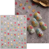 JMEOWIO 3D Nálepka na nehty Blumen Nálepka na nehty Selbstklebend Nagelaufkleber 5D Stereoskopické jarní letní Dekorace Blumen Nageldesign Zubehör 4 Blatt