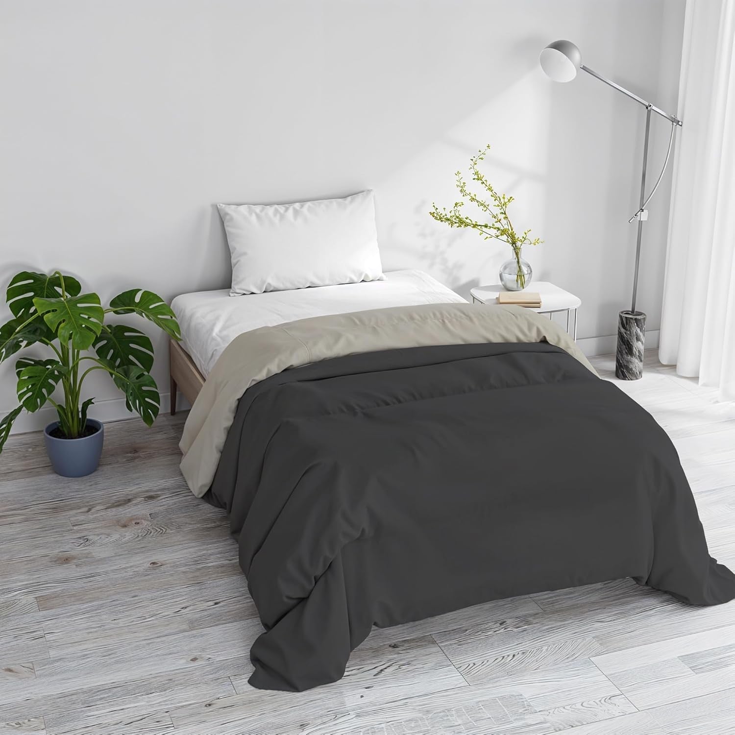 Základní zimní přikrývka, hladká a vycpaná, tmavě zelená / krémová, 200X245Cm Přikrývky a přikrývky Naty Shop Tmavě šedá/světle šedá 160X245Cm