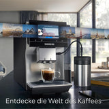 Automatický espresso kávovar Siemens EQ700 classic TP715D01, ovládání aplikací, cold brew, intuitivní dotykový displej, až 10 jednotlivých kreací kávy jako oblíbené, automatické čištění párou, 1500 W, stříbrná šedá