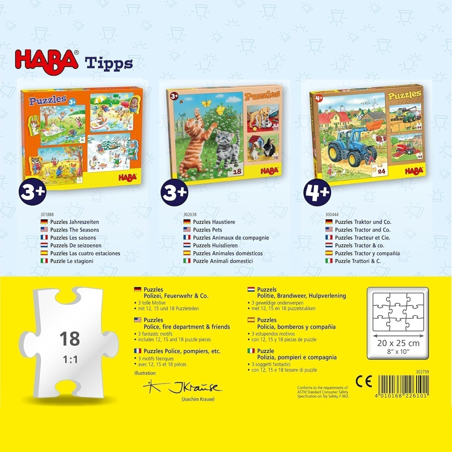Hasičské puzzle HABA - 3dílná sada pro děti od 3 let Policejní a sanitní kartonové puzzle - podporuje jemnou motoriku a koncentraci - 1302759001 Puzzle Naty Shop