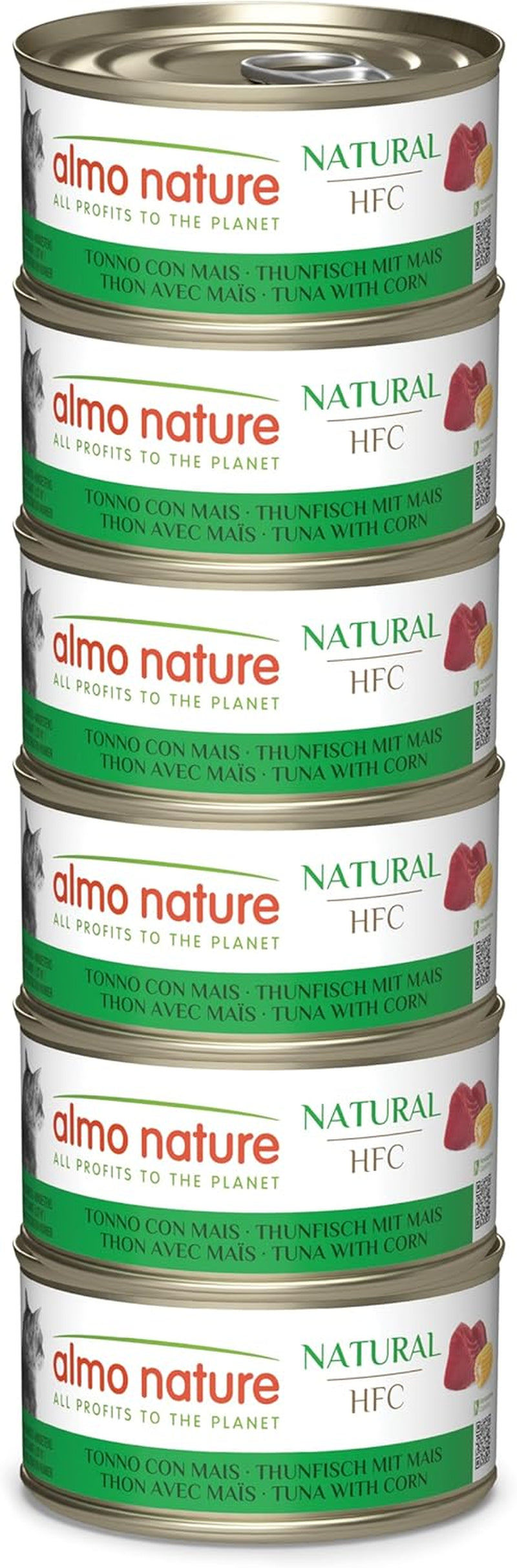 Almo Nature HFC Natural - Mokré krmivo pro dospělé kočky - Tuňák a kukuřice - Lidská kvalita, Bezlepkové - 6 x 70 g