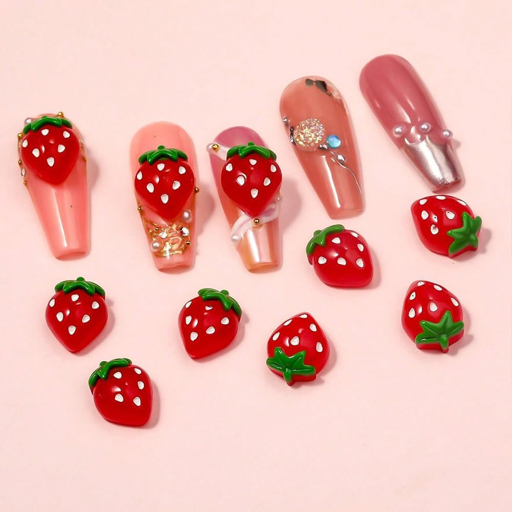 100ks 3D kouzla na nehty Rosa Rot Kirsche Erdbeere Blume Přívěsky na nehty Kamelie Rose Schmetterling Přívěsky na nehty Flatback Herz Schleife Charms Nägel Zubehör Mond Stern Nagelschmuck Nageldesign Anhänger