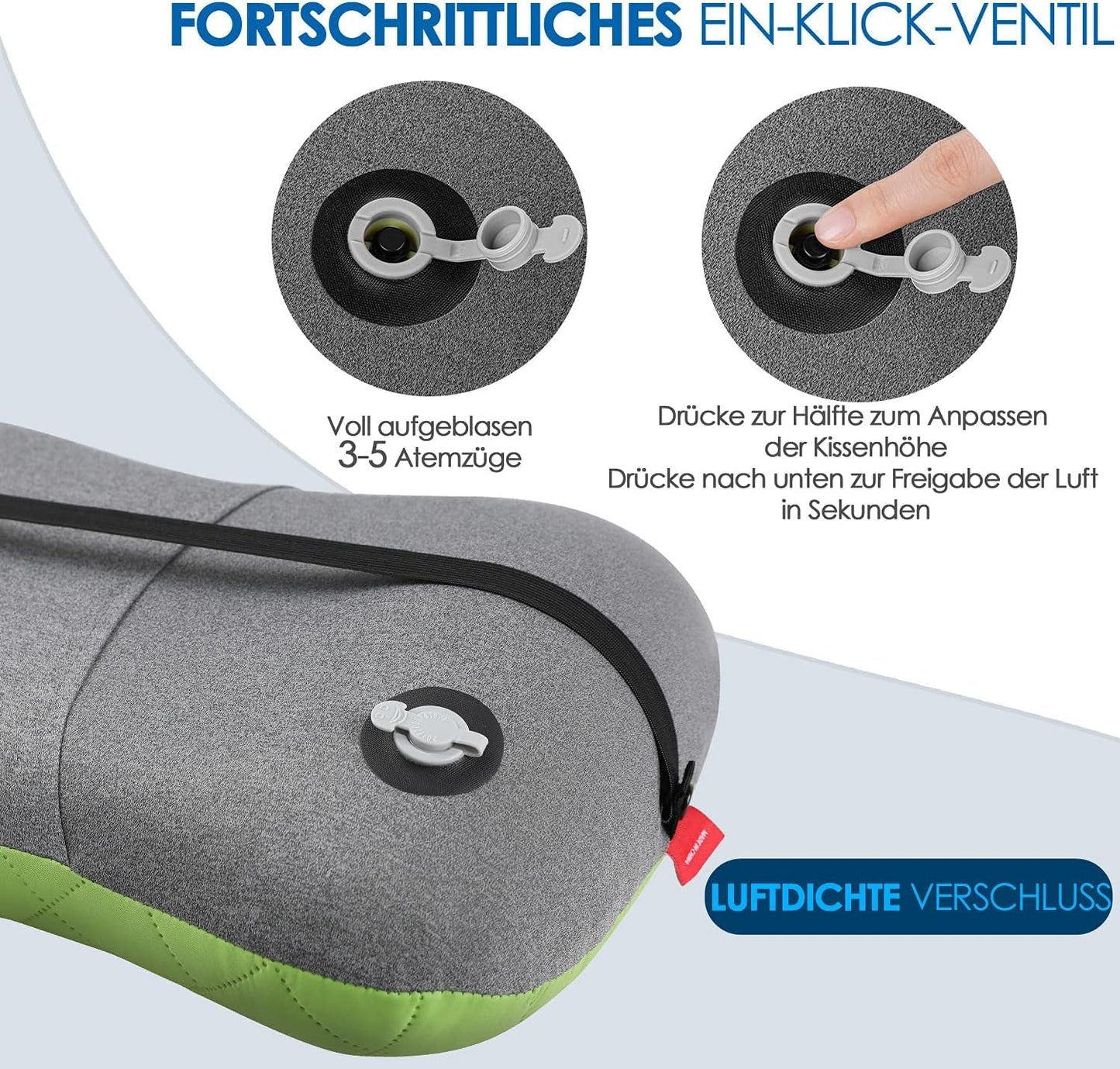 HIKENTURE nafukovací kempingový / cestovní polštář s odnímatelným potahem polštáře, ergonomický polštář, pohodlný polštář na krk pro cestování / outdoor, nafukovací cestovní polštář na krk (zelený) ... Krční ortopedické polštáře Naty Shop