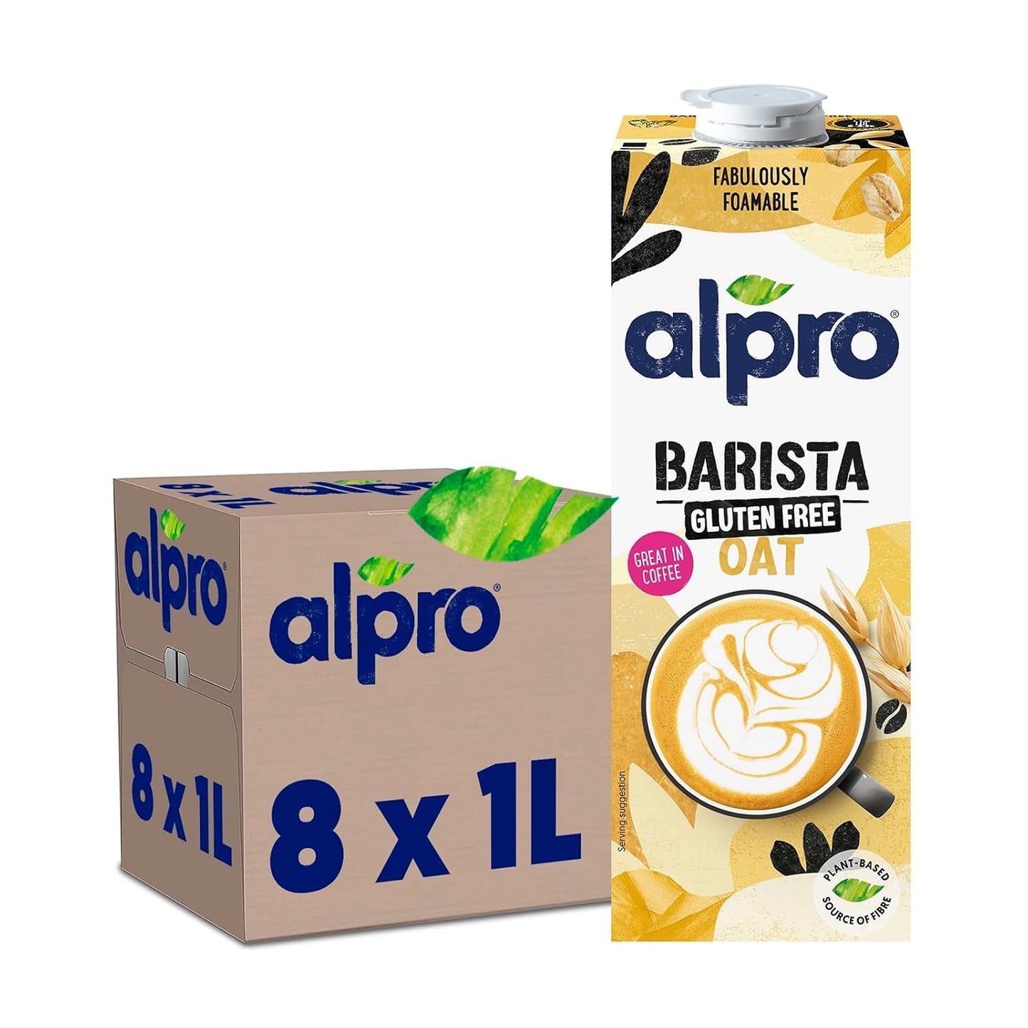Alpro Barista Haferdrink – Zum Aufschäumen – Vegan und milchfrei – Von Natur aus laktosefrei – Reich an Ballaststoffen, Calcium und Vitaminen – 8 x 1 L – Haltbar
