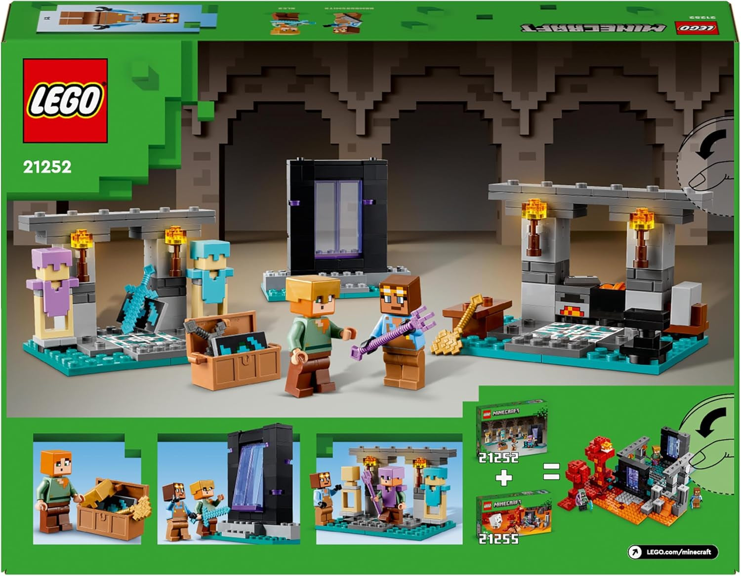 Stavebnice LEGO Minecraft The Armory s figurkami hrdinů, hračkami se zbraněmi a figurkou Alex, akční hračka pro chlapce a dívky, dárek pro hráče a děti 7 let 21252 Stavebnice Besuche den LEGO-Store