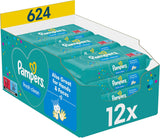 Vlhčené ubrousky Pampers Fresh Clean, 12 balení po 52 ubrouscích, celkem 624 ubrousků, lehká vůně, vhodné i na ruce a obličej
