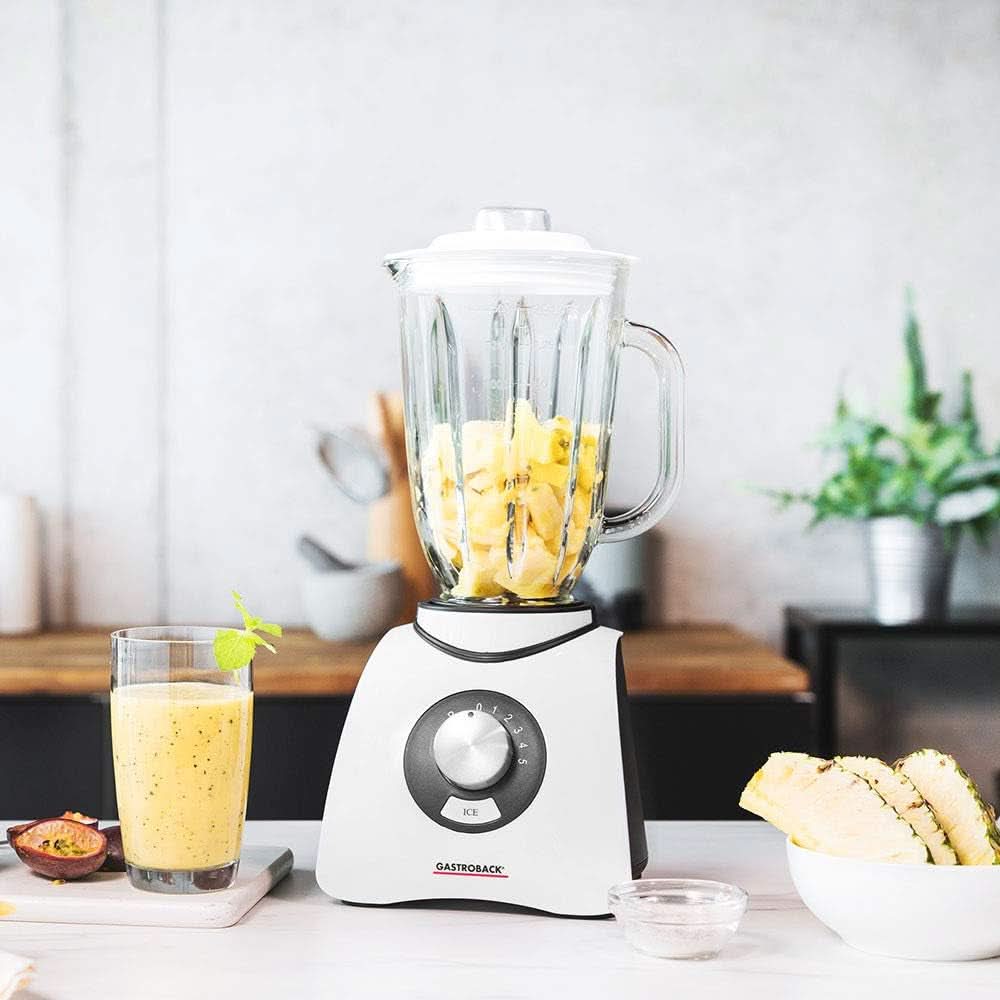 Gastroback 40898 Vital Basic, Mit Integrierter Ice-Crush Funktion, Leistungsstarker 600 W motorový mixér, Kunststoff, 1,5 litru, Weiß Kitchen Naty Shop