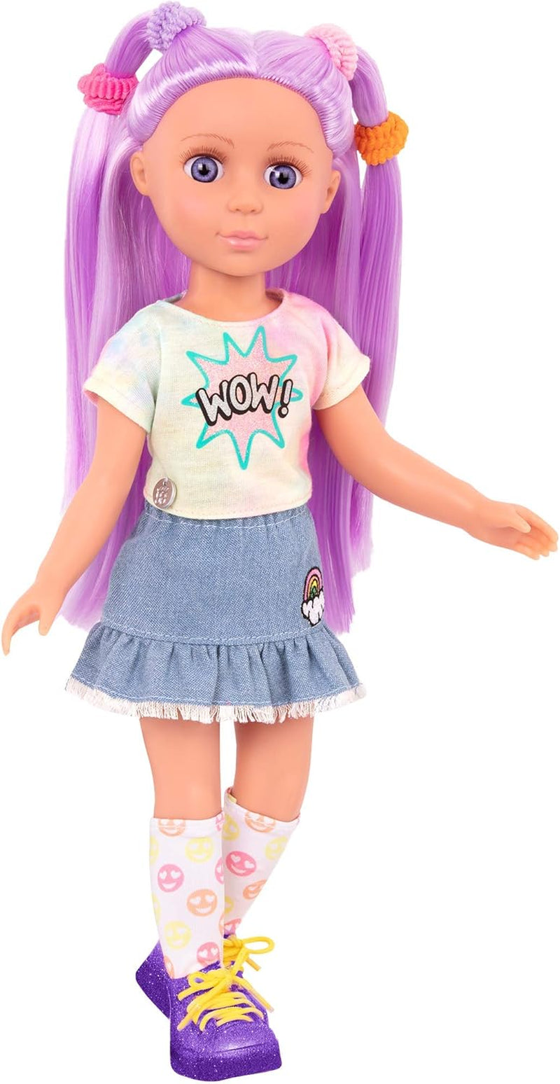 Glitter Girls - Luma - 36cm Kloubová panenka - Jedinečné fialové vlasy a fialové oči - Prodlužování vlasů, mašle, sponky a barevný outfit - 3 roky +