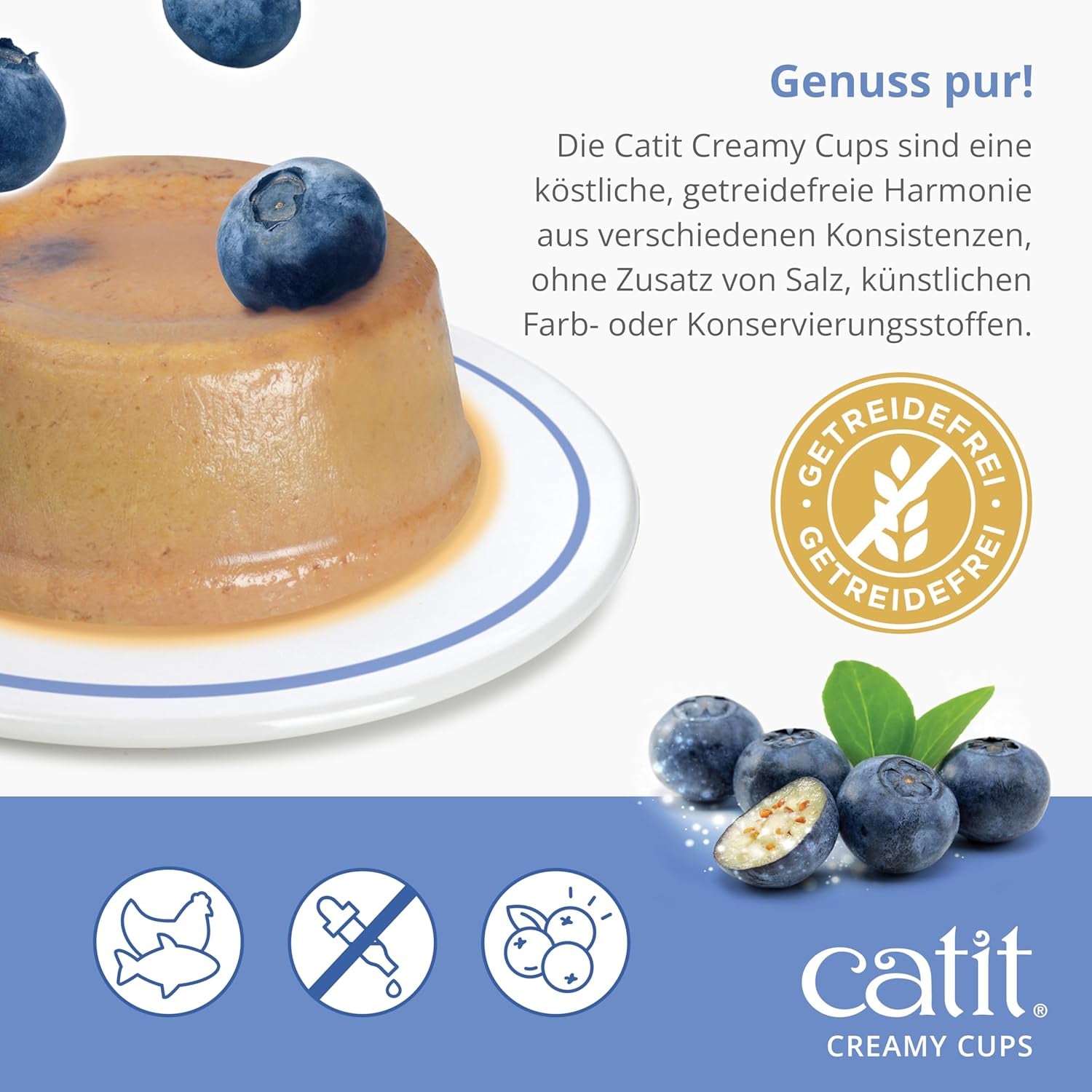 Krémové poháry Catit, tuňák a kuře s borůvkami, 4x25g