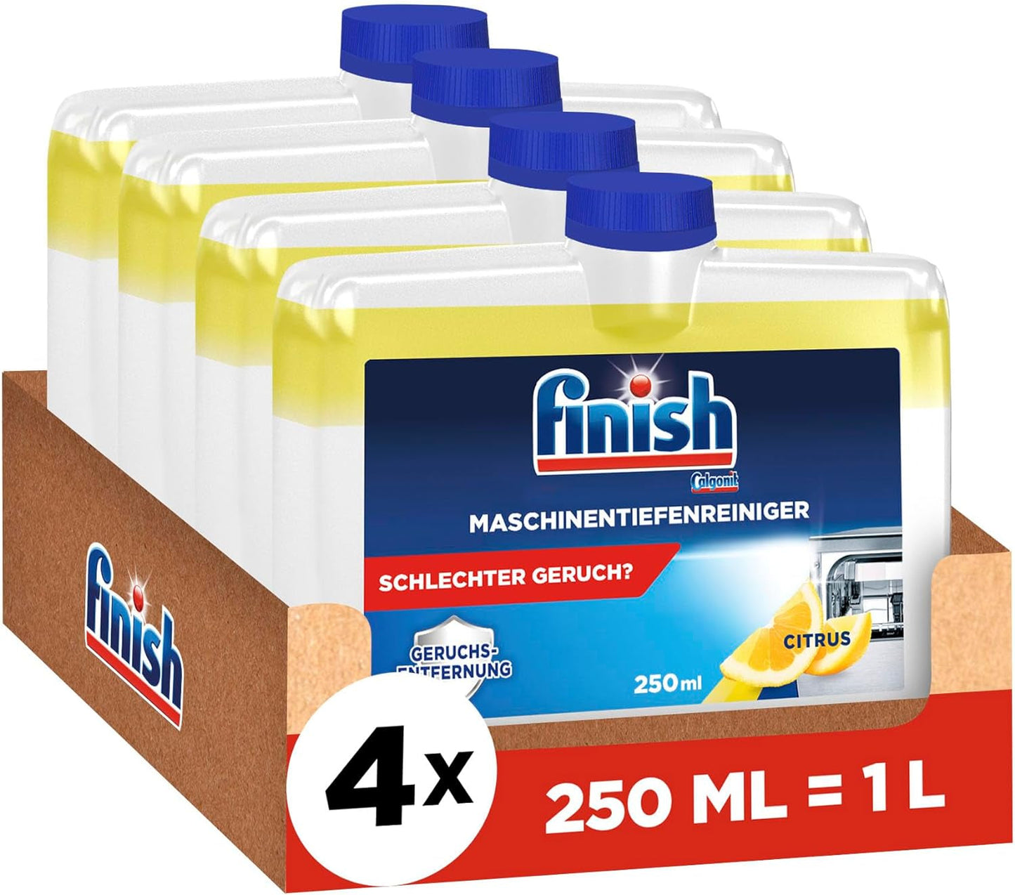 Finish Deep Machine Cleaner Citrus - tekutý čistič strojů proti vodnímu kameni a mastnotě pro čistou myčku - ekonomické balení Naty Shop