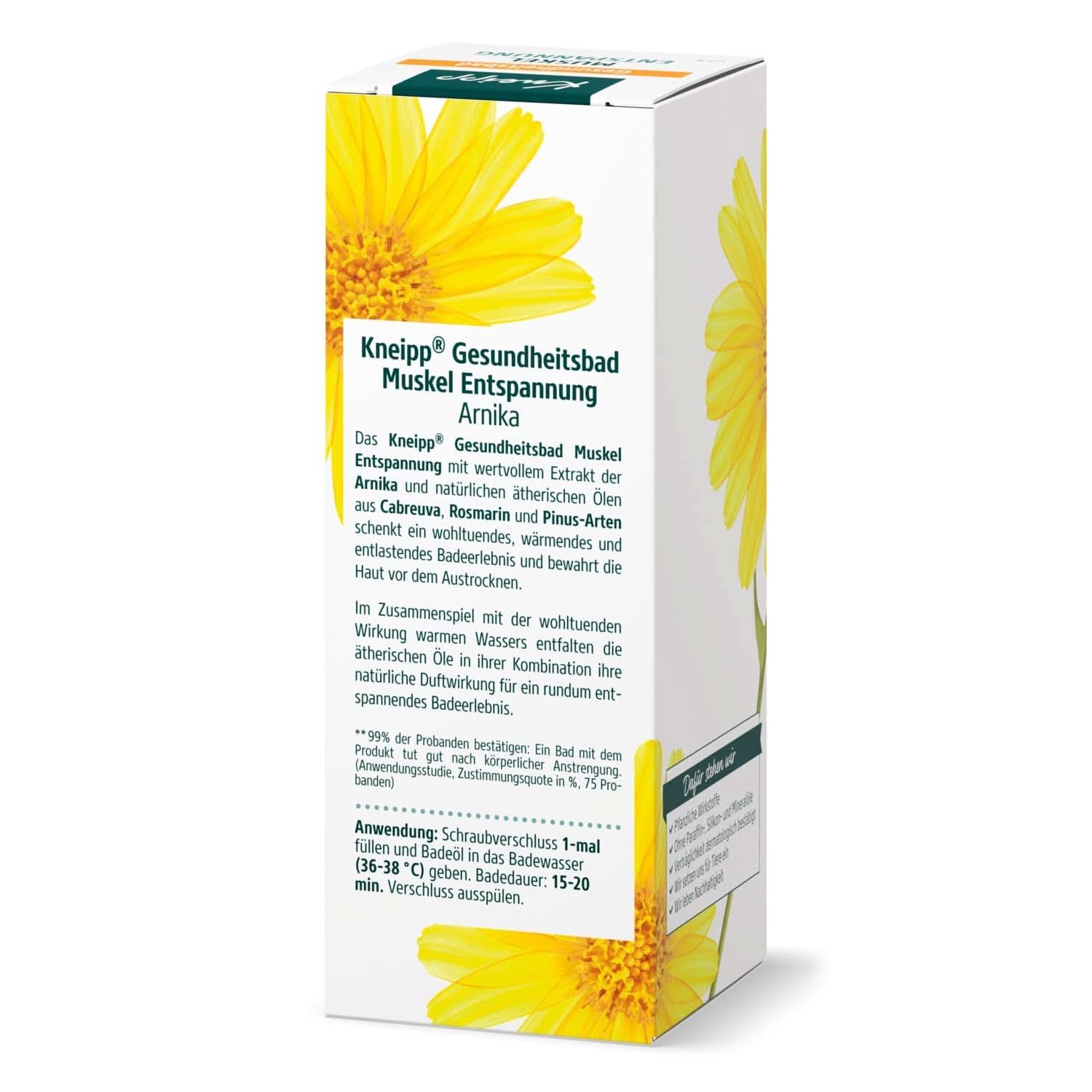 Kneipp zdravotní koupel, Svalová relaxace, Koupelový olej s extraktem z arniky a esenciálními oleji z druhů Cabreuva, Rozmarýn a Pinus, revitalizuje a léčí po fyzické námaze, 100 ml Naty Shop