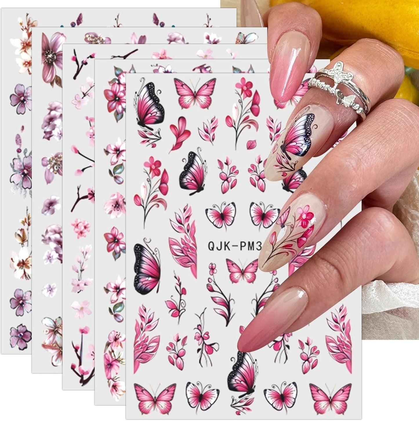 JMEOWIO Nálepka na nehty Blume 10 Blatt Nálepka na nehty Selbtklebend Nagelaufkleber Frühling Letní květinová dekorace Nageldesign Zubehör