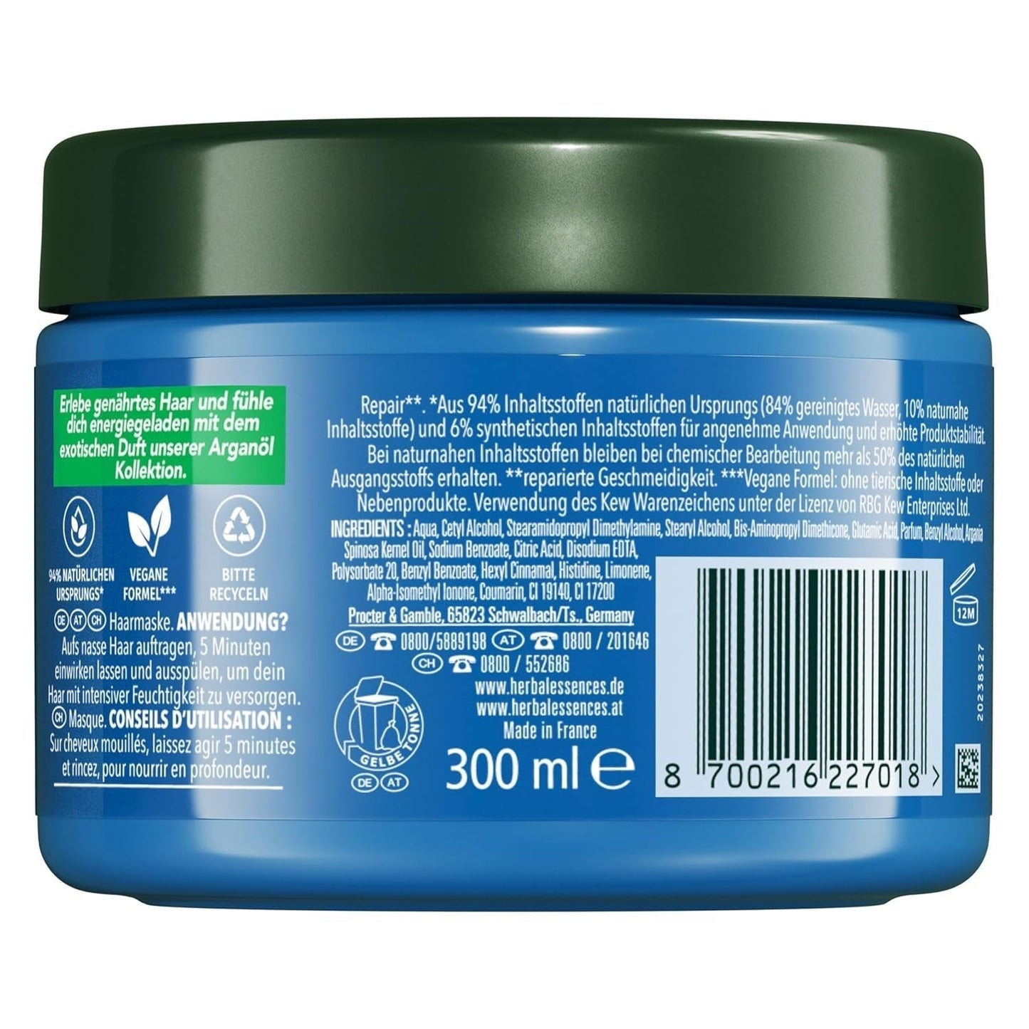 Herbal Essences Regenerační maska na vlasy s arganovým olejem 300 ml. Od poškozených vlasů po hladší a lesklejší vlasy. Intenzivní péče. S přísadami přírodního původu. Veganská maska na vlasy Naty Shop
