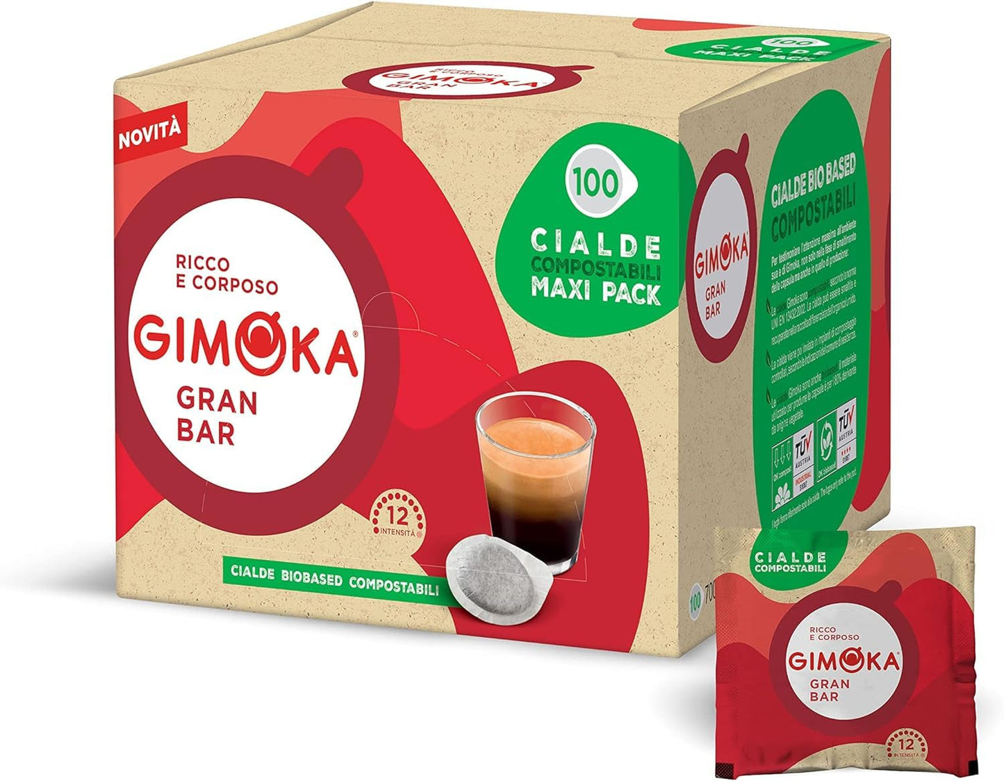 Gimoka Kompostierbare Kaffeepads, Gran Bar Intenso Kaffeemischung, Intensität 12-100 Pads – kompatibilní s ESE System Papier Pads 44 mm