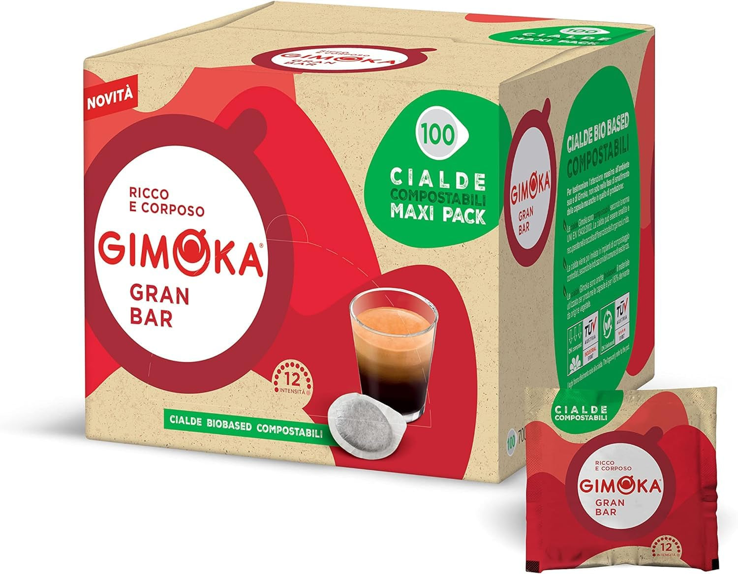 Gimoka Kompostierbare Kaffeepads, Gran Bar Intenso Kaffeemischung, Intensität 12-100 Pads – kompatibilní s ESE System Papier Pads 44 mm