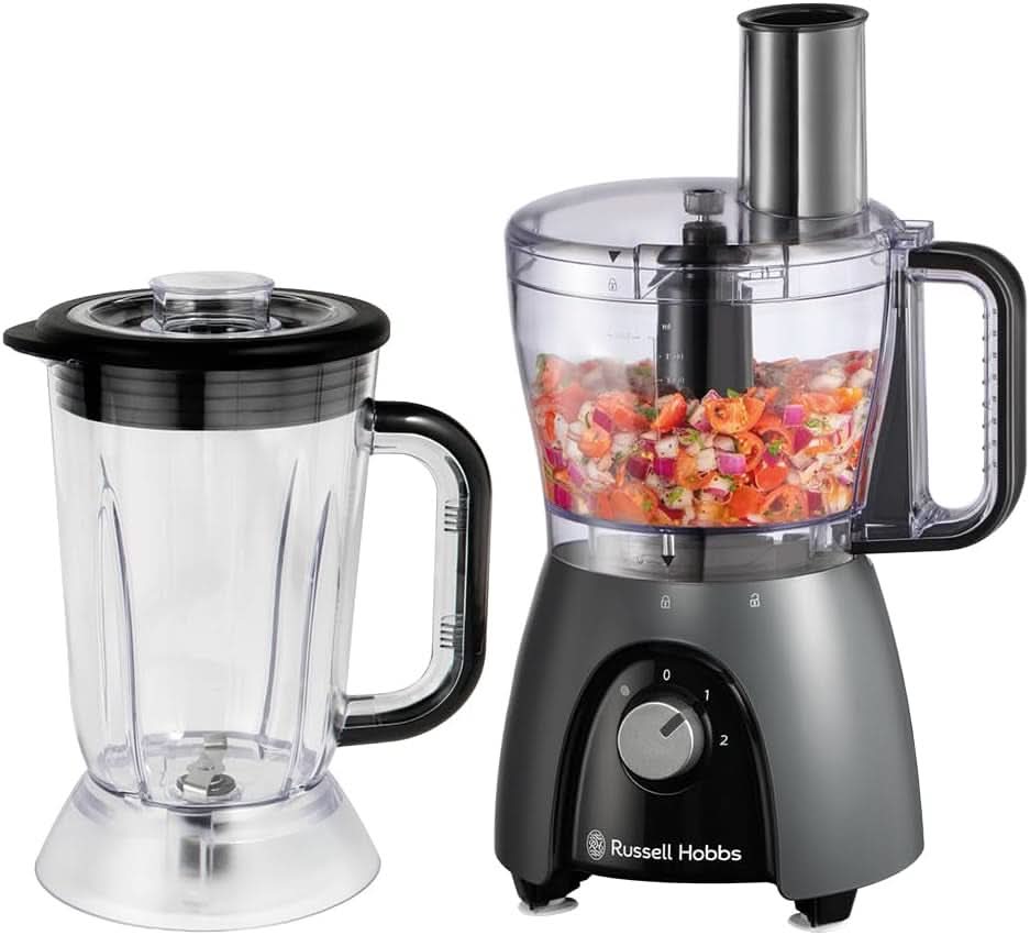 Kuchyňský robot Russell Hobbs [Blender/sekáček na zeleninu/stolní mixér/sekáček/mixér] Kuchyňský robot (hnětení, mixování a krájení), Matte Charcoal Kitchen Naty Shop