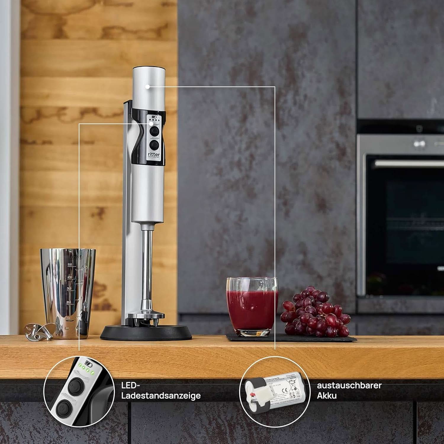 Ritter Stilo 7 plus Kabelloser Stabmixer, Pürierstab Mit Akku Aus Vollmetall, Made in Germany, Silber Kitchen Naty Shop