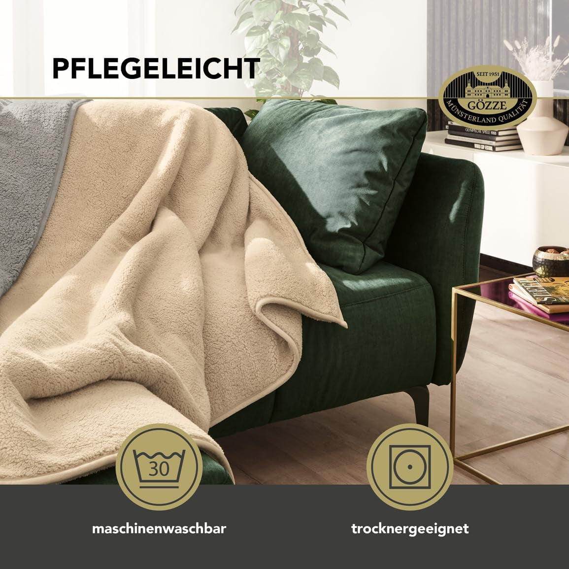 Gözze - Cloud měkká plyšová deka, imitace ovčí kůže, 100% polyester (mikrovlákno), 150 X 200 Cm - Camel Přikrývky a přikrývky Naty Shop