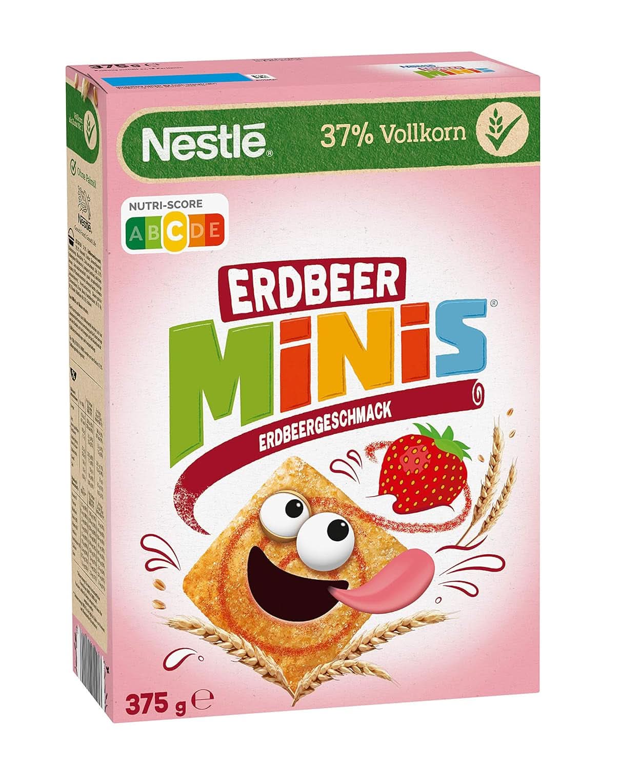 NESTLE Strawberry Minis, cereálie s příchutí jahod a celozrnné mouky, sada 7 x 375 gramů Cereals Naty Shop