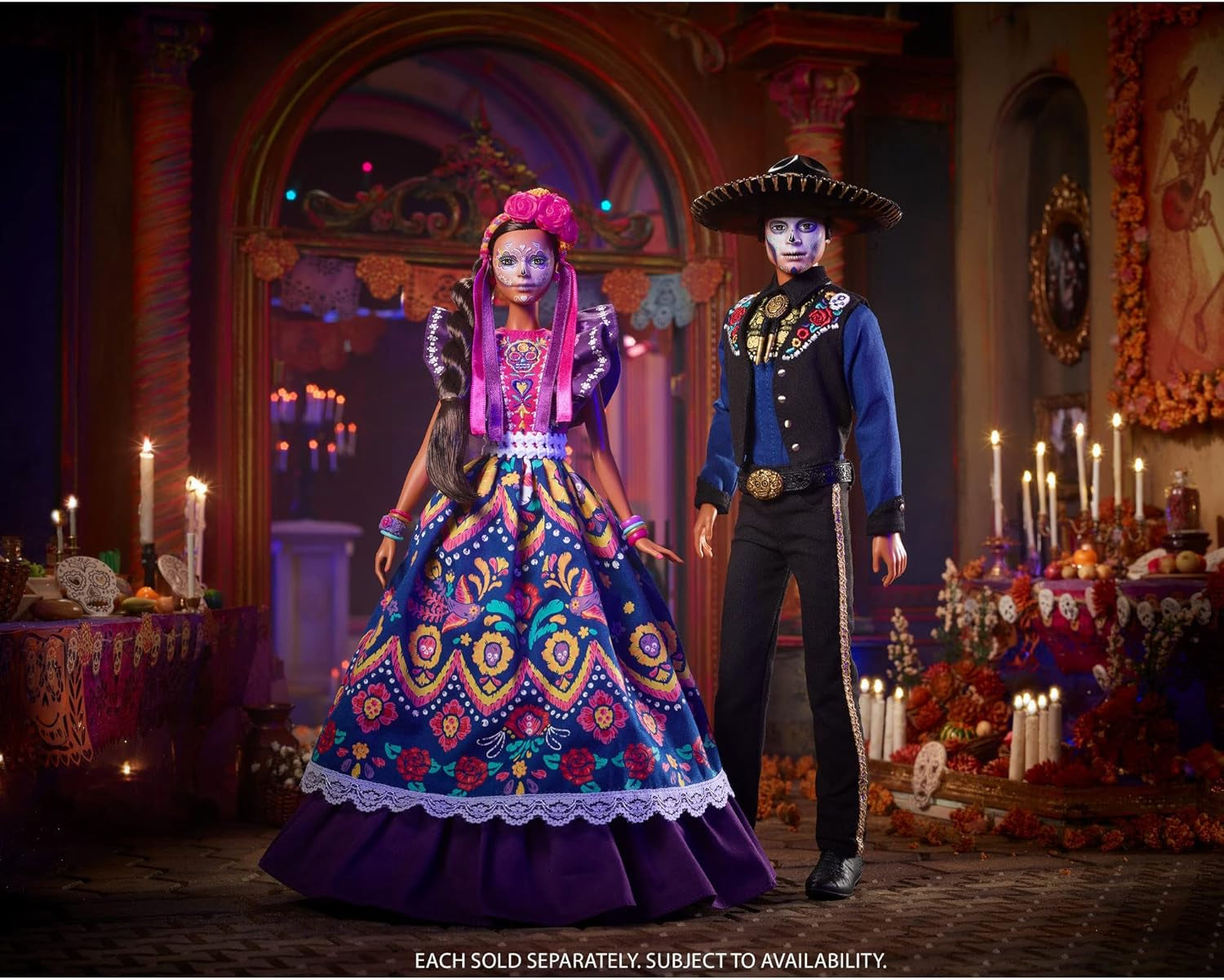 2022 Día De Muertos panenka Barbie s nařasenými tradičními šaty, květinovým věncem a barvou na obličej Calavera, dárek pro sběratele