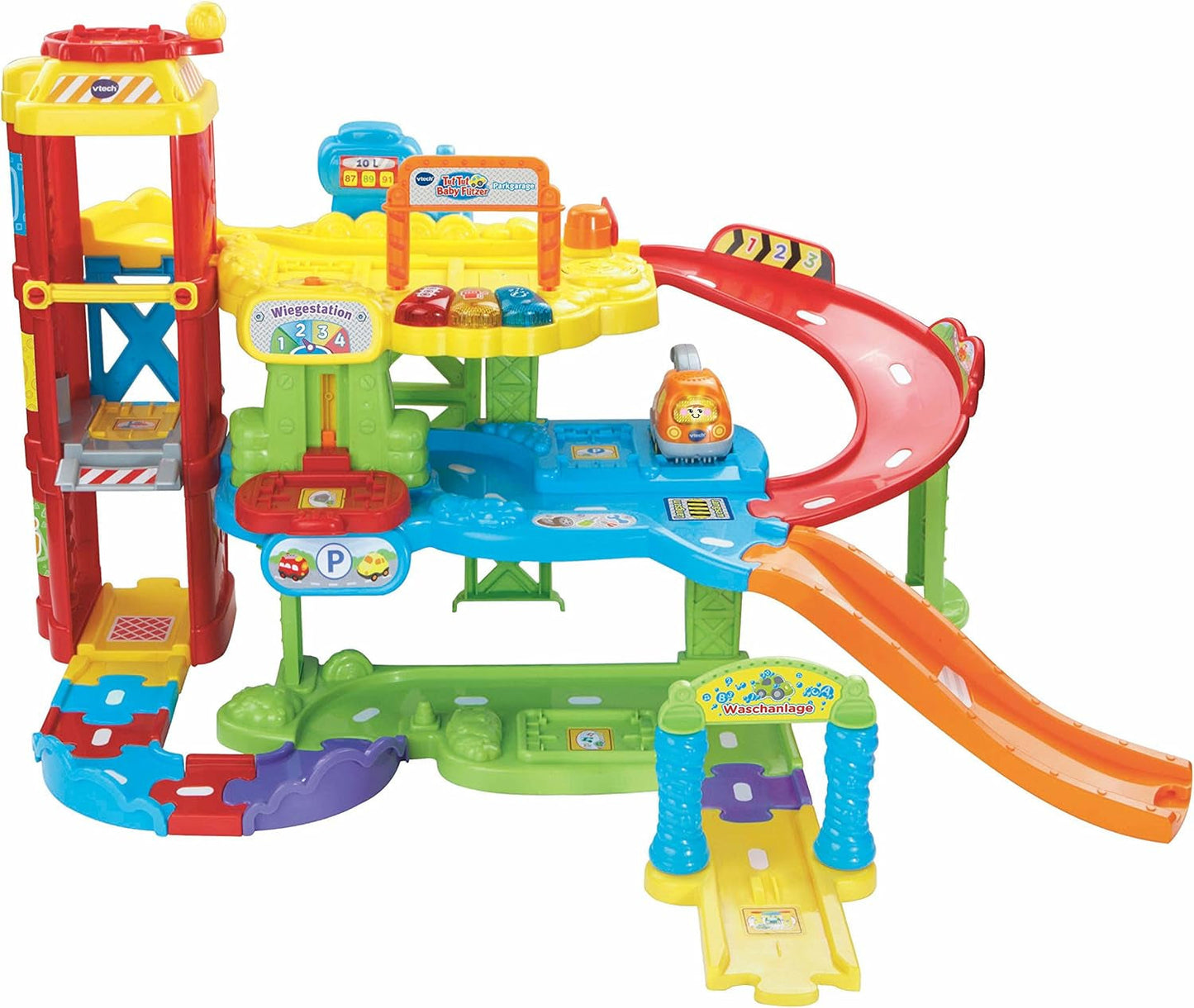 Vtech TUT TUT Baby Flitzer - Parkovací garáž, barevné, 66,6 x 75,3 x 45,1 cm & TUT TUT Baby Flitzer - Hasičské auto - autíčko s hudbou, světelným tlačítkem, větami a zajímavými zvuky Bebe Toys Naty Shop