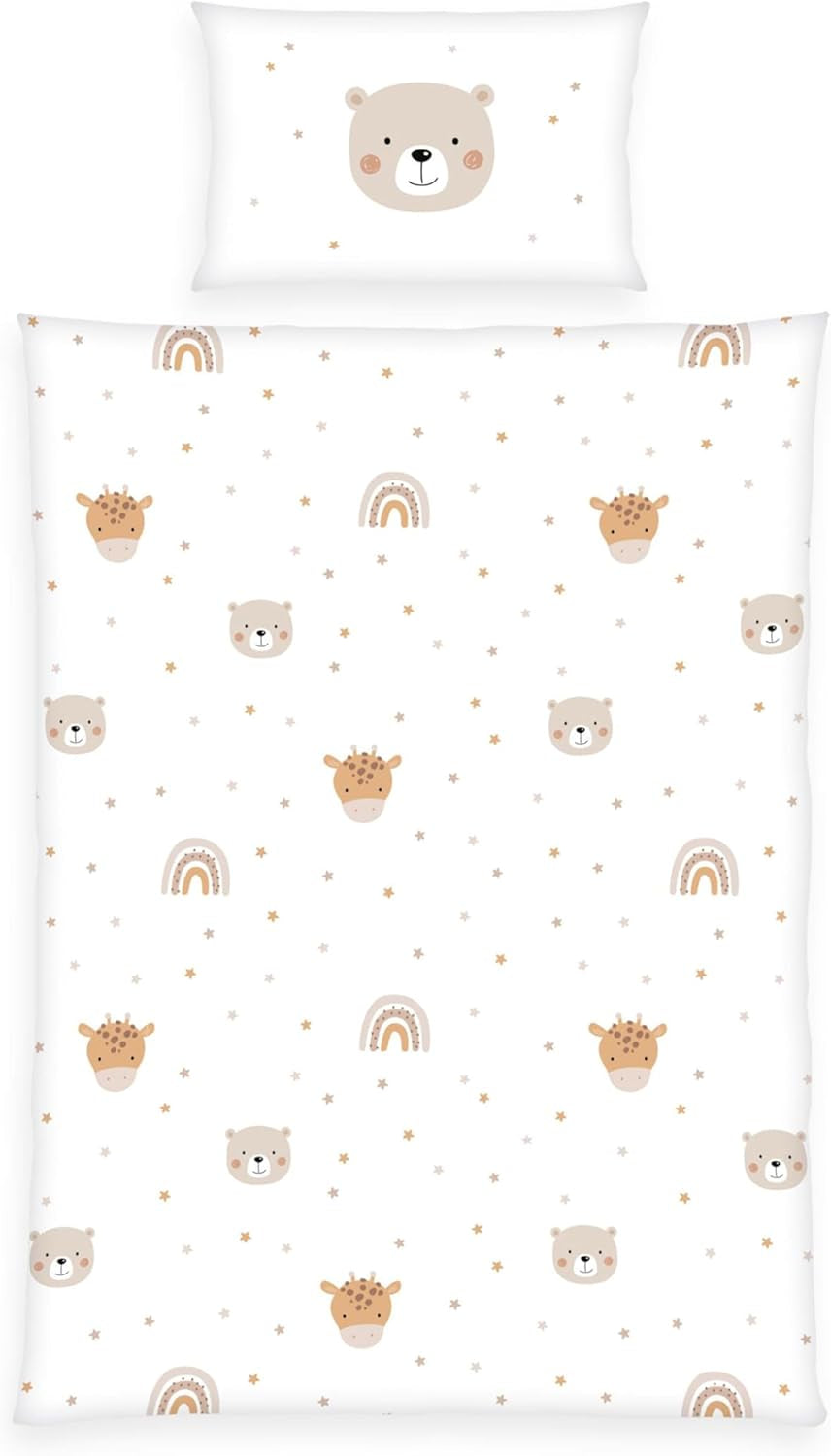 Herding Babybest Little Friends Winterbettwäsche, Kopfkissenbezug 40 X 60 Cm Mit Hoteleinschlag, Bettbezug 100 X 135 Cm, Mit Zwießwerf, 100% Baumwolle/Flanell, Weiß, Twin Naty Shop Výchozí název