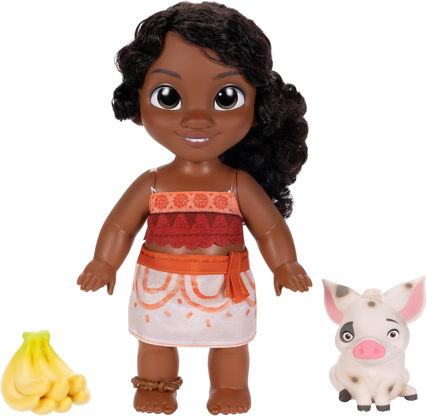 Herní sada Jakks Pacific Moana 2 Little Sister Simea a figurka Pua 27 cm vysoká, obsahuje 1 obleček pro panenku, 1 Pua, 1 plastový svazek banánů, doporučeno pro děti od 3 let