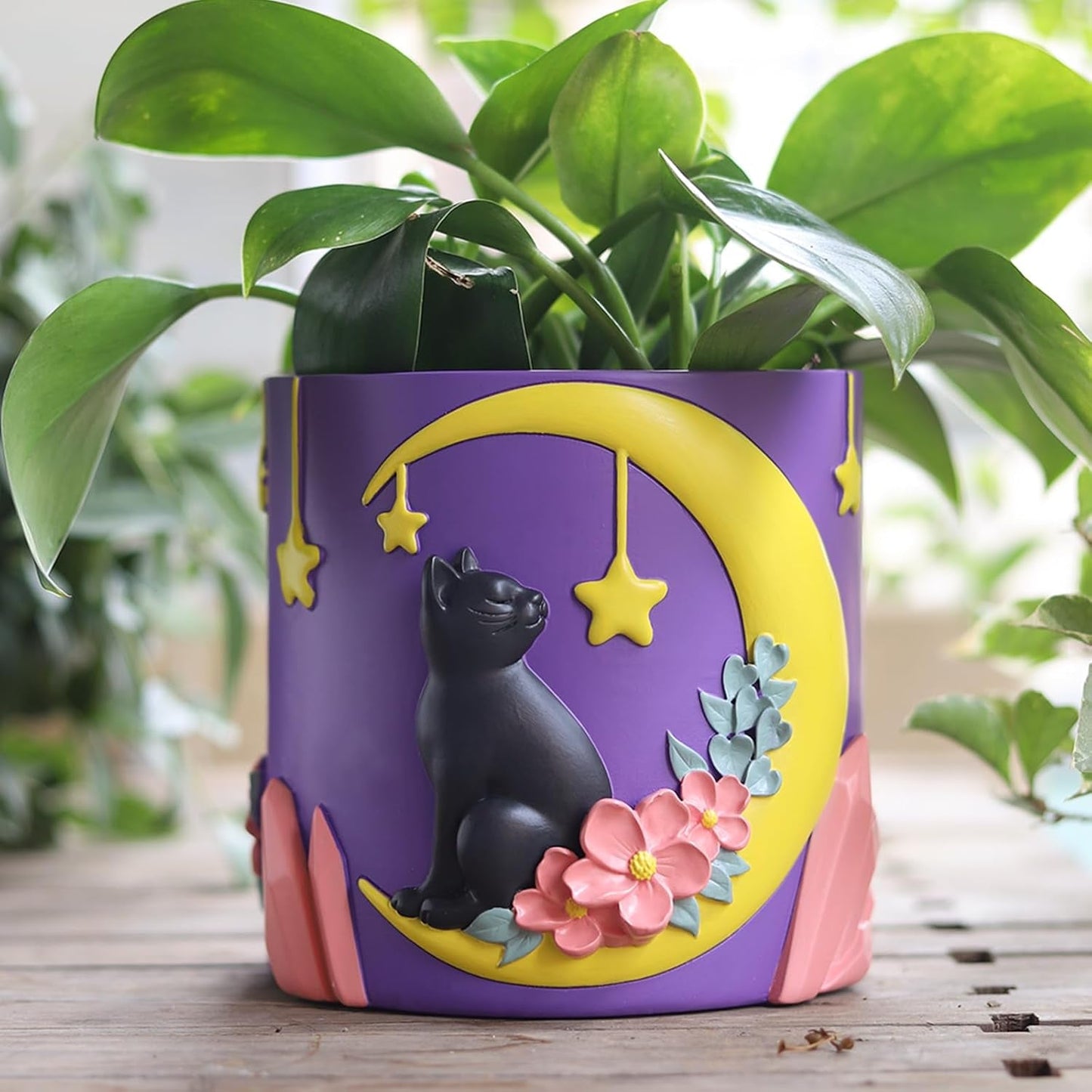 GUGUGO roztomilé květináče Moon Cat, jedinečný květináč s drenáží, duhové barvy, malé květináče pro pokojové rostliny, zábavné šťavnaté zahradní květináče, dárek, domácí dekorace (C)