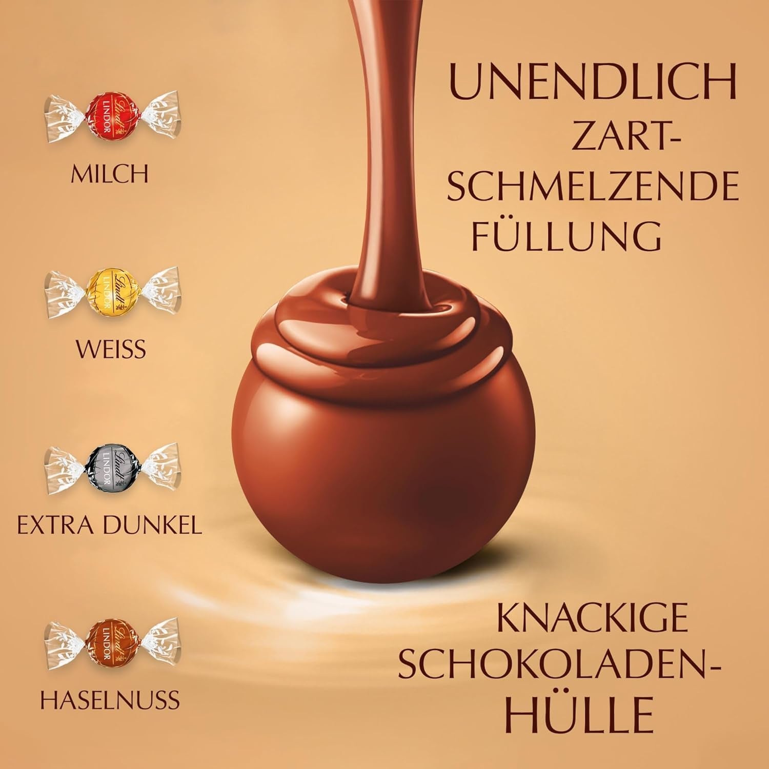 Klasický sortiment čokoládových kuliček Lindt LINDOR | cca. 80 kuliček čokolády (mléčná, bílá, hořká 60%, oříšková) | Velké balení, 1 kg