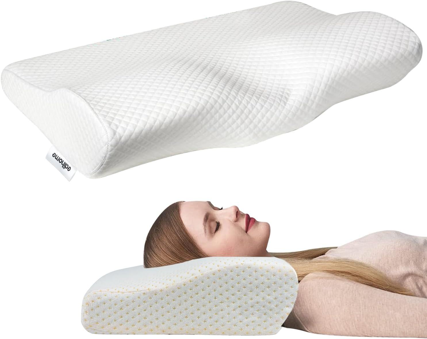Edihome Polštář na podporu krku Polštář na úlevu od bolesti krku 50 x 30 x 10 cm Polštář na krk z paměťové pěny Ortopedický polštář Ergonomický dvojitý bavlněný potah Hypoalergenní