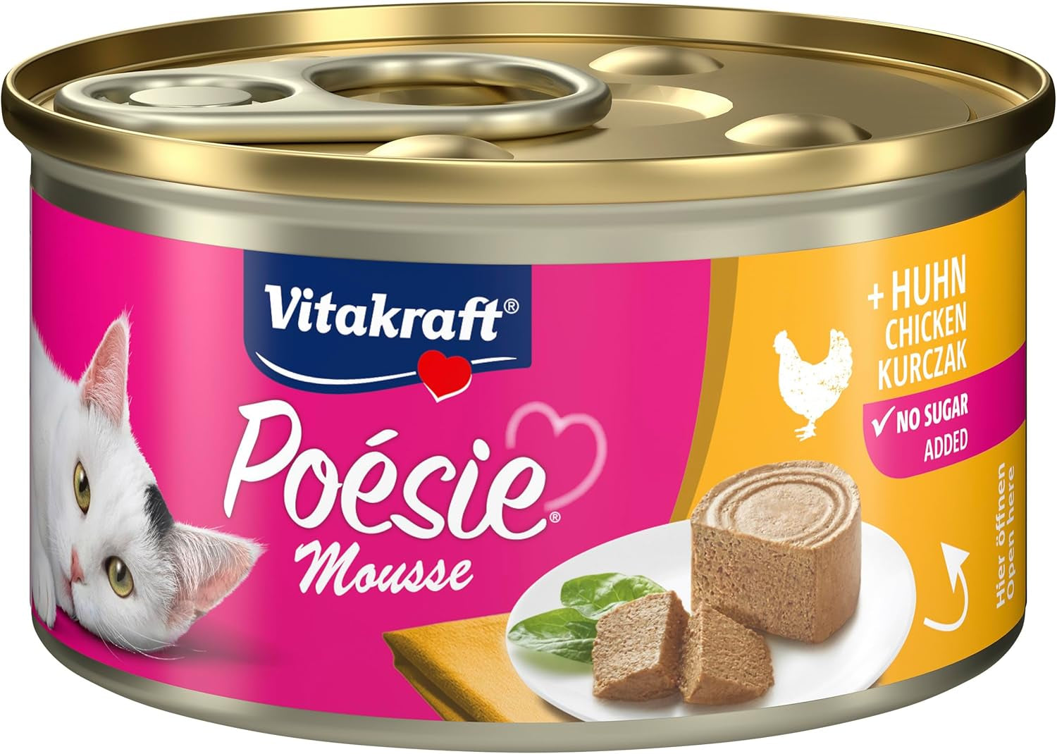 Vitakraft Poésie Mousse, mokré krmivo pro kočky, vzdušná pěna, s kuřecím masem, bez přidaného cukru a obilovin (12 x 85 g)