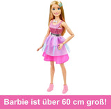 Panenka Barbie Extra velká (71 cm) – růžové šaty, blond vlasy se sponou a náhrdelníkem, dárek pro 3 roky a více, HJY02