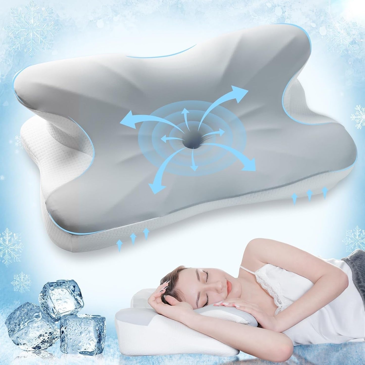 Polštář z paměťové pěny Elegear s chladicím povlakem polštáře Polštář proti bolesti krku Polštář na spaní na boku Ergonomický polštář Ortopedický polštář pro boční spánek Zadní břišní 63X 10/14 X36Cm Krční ortopedické polštáře Naty Shop Výchozí název