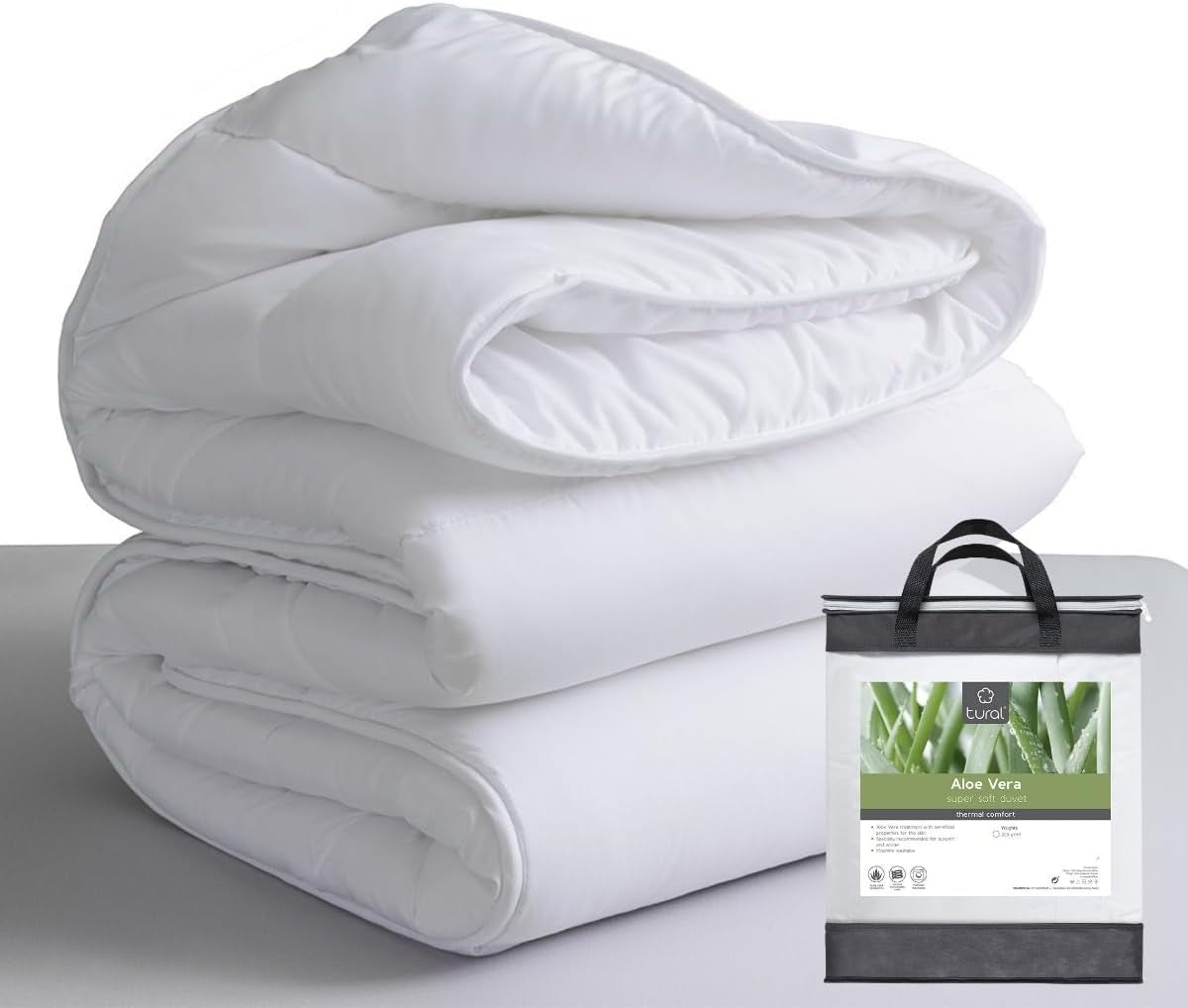 Tural - Přikrývka 150 X 220 cm s úpravou Aloe Vera, výplň z vláken 300 G/M², měkká, prodyšná, certifikovaná Oeko-Tex (bílá, postel 90 cm) Přikrývky a přikrývky Naty Shop 220X220