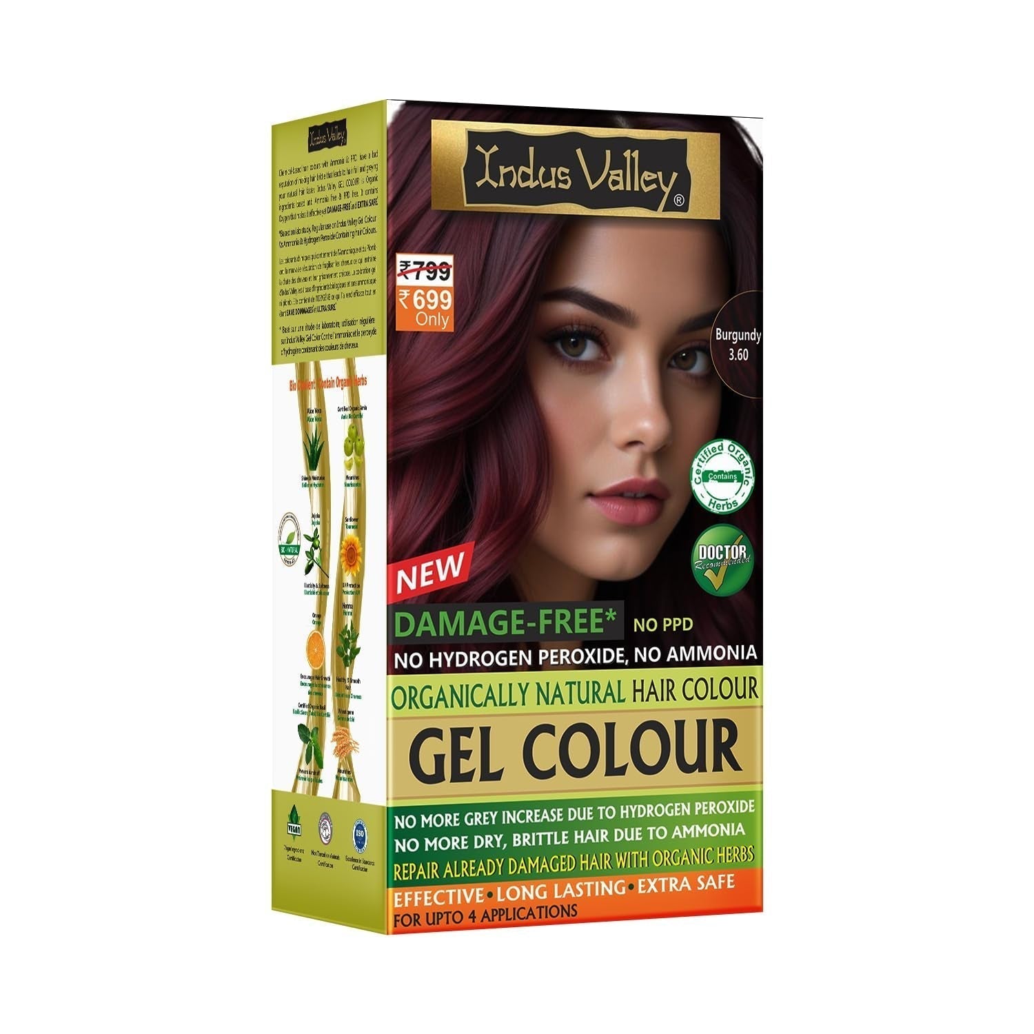 Gelová barva na vlasy Indus Valley Natural Damage Free | Bez amoniaku, bez veganů a bez krutosti | Až 100% krytí šedin, dlouhotrvající výsledky | Světlý kaštan 5,0 (20 gramů + 200 ml) Barva na vlasy Naty Shop Burgundy