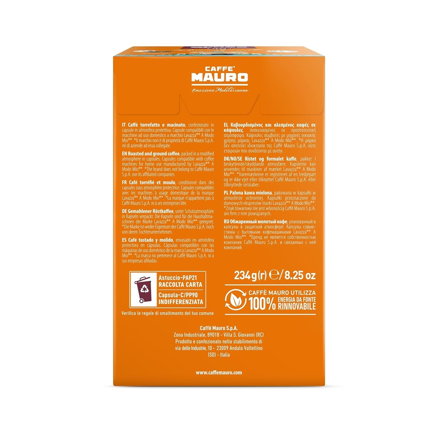 Caffè Mauro Torrefazione Kaffeekapseln Espresso Avvolgente, Intensität 8/10-144 Kapseln Kompatibilní s Kaffeemaschinen der Marke Lavazza* A Modo Mio*, 144 Stück, Hergestellt v Itálii