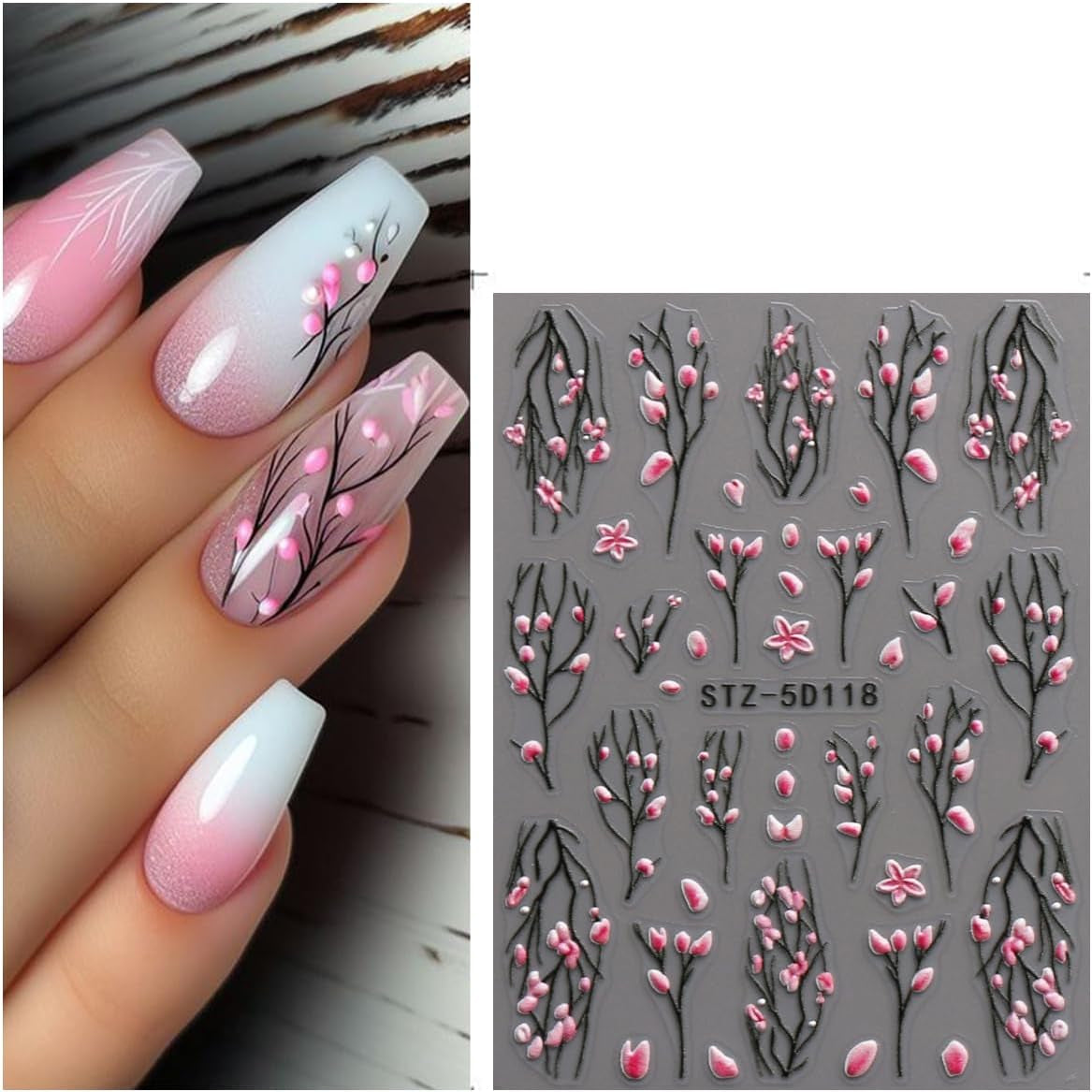 JMEOWIO 3D Nálepka na nehty Blume Nálepka na nehty Selbstklebend Nagelaufkleber 5D Stereoskopické jarní letní květinové dekorace Nageldesign Zubehör 4 Blatt