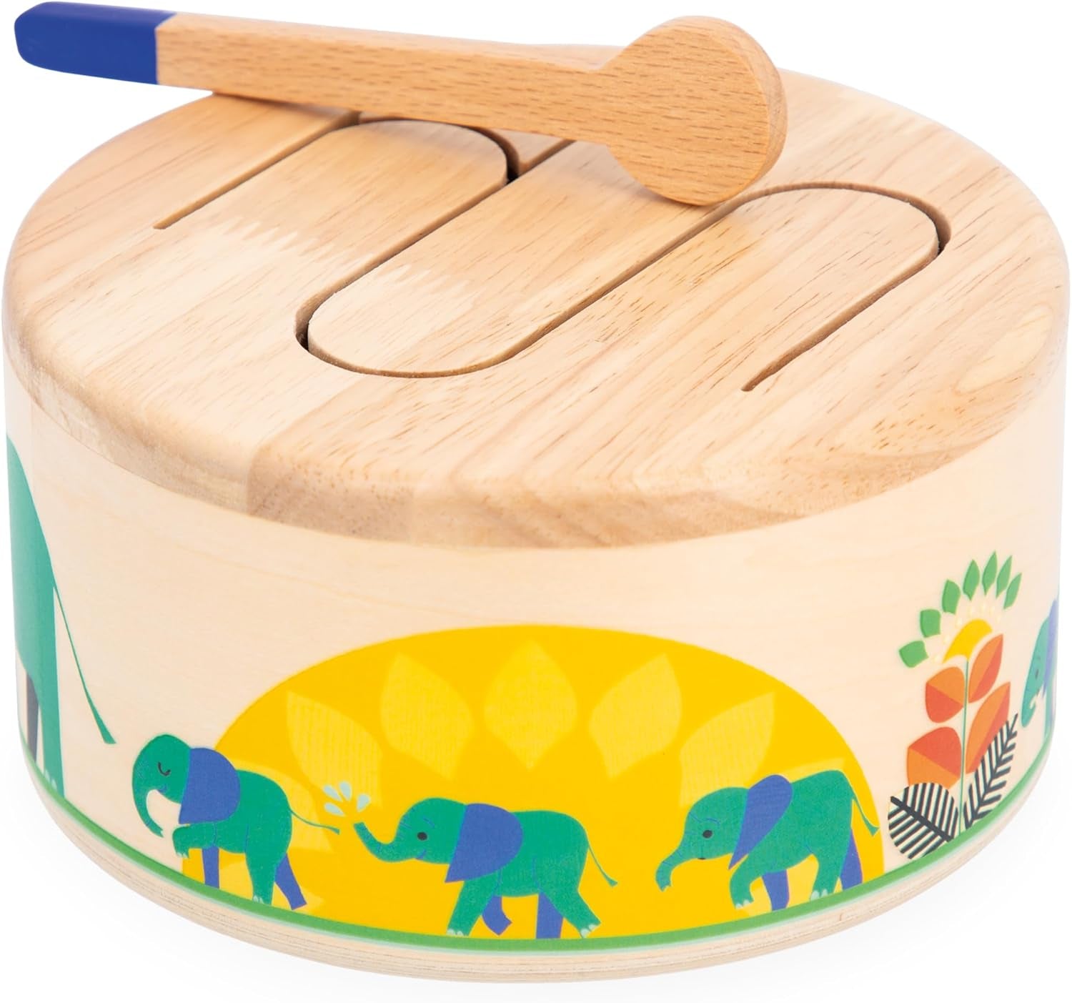 Janod - Gioia Drum - FSC dřevěný buben + buben - Hraní rolí a rané hudební vzdělání - Akvarel - Od 18 měsíců, J07650 Bebe Toys Naty Shop