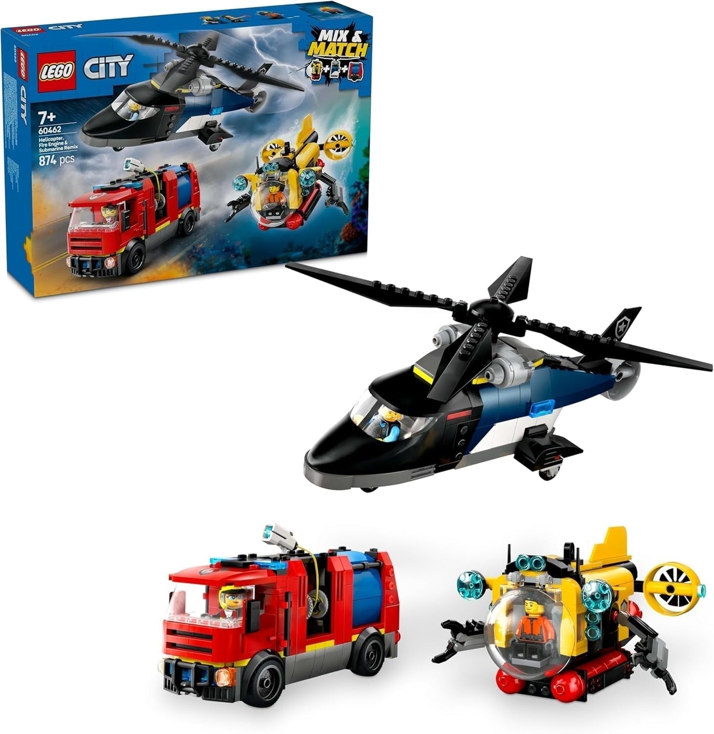 Kombinovaná sada vrtulníku, lva a ponorky a 3 minifigurky LEGO City - sestavitelná dětská vozidla pro chlapce a dívky od 7 let - dárek k narozeninám a svátku 60462 Stavebnice Besuche den LEGO-Store Výchozí název